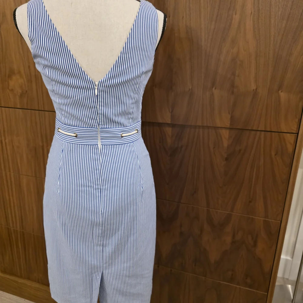 J. Crew Blue and White V-Neck Midi Dress Size 000 - Picture 2 of 4